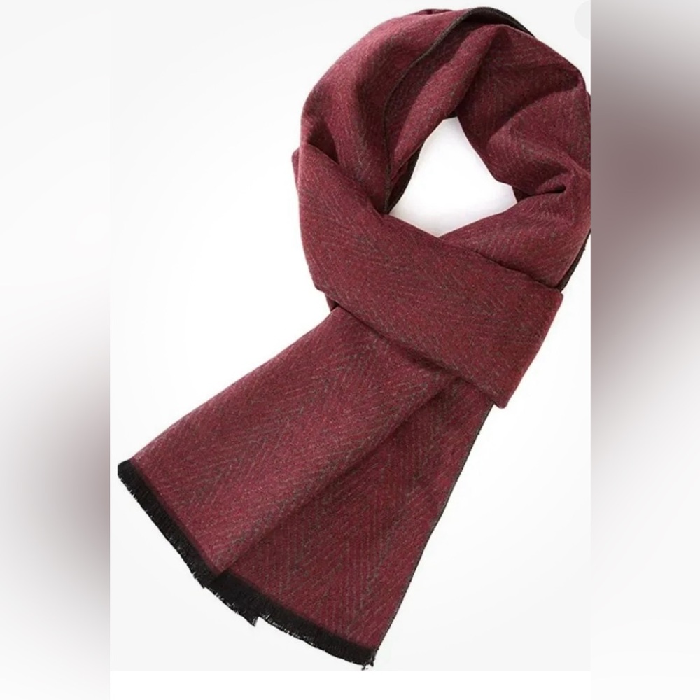 NWT Fullron Unisex long cashmere blend luxurious scarf reversible black burgundy